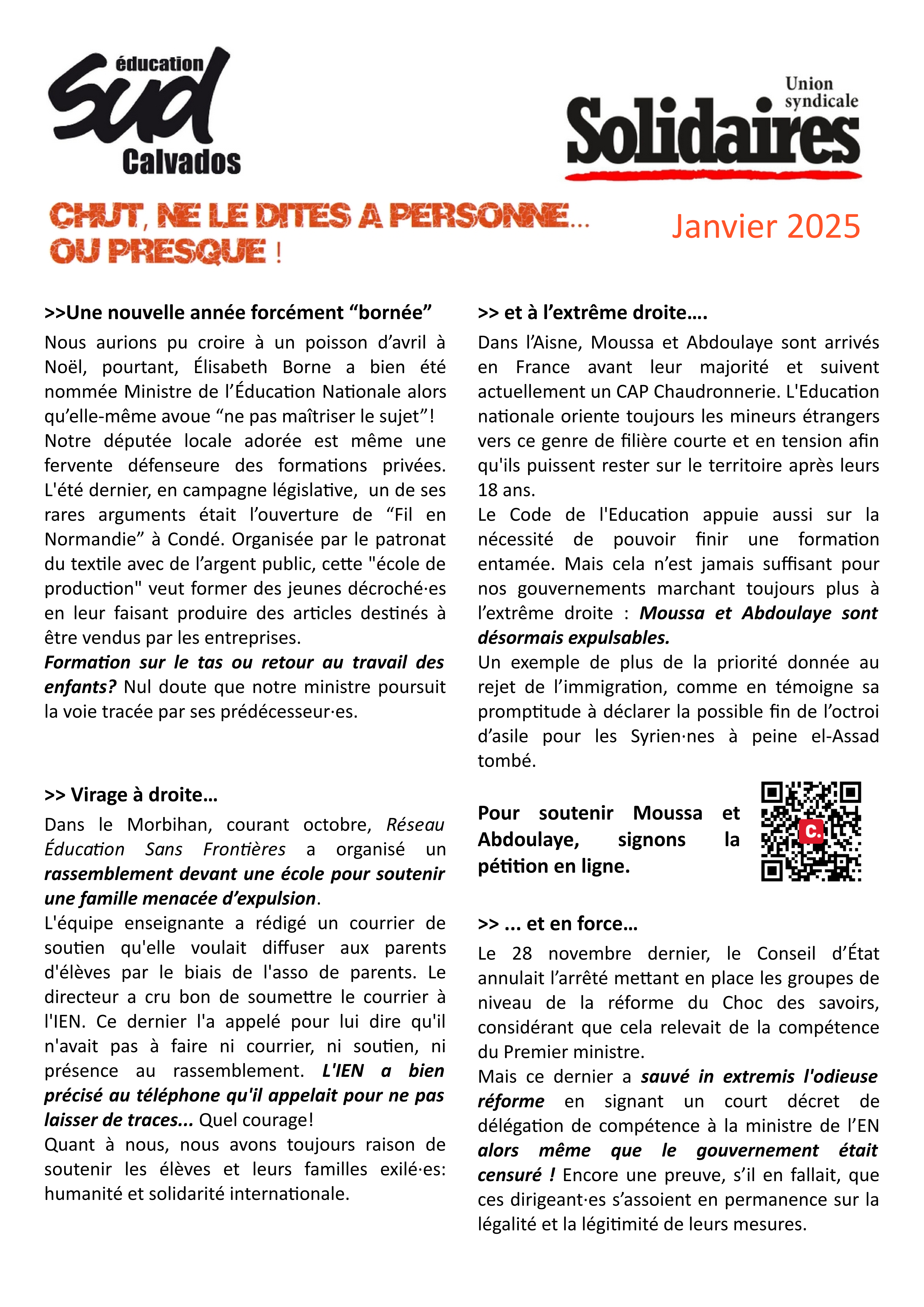 Cliquez pour télécharger 2025 01 chut journal sud éducation calvados